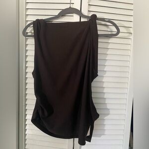 Cider Jersey Boat Neck Asymmetric Top - Dark Brown XL